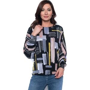 Frank Lyman Abstract Geo Asymmetrical Dolman Sleeve Tunic Art to Wear Boho 4